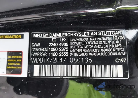 2007 Mercedes-Benz Clk 550 from USA, damaged, VIN WDBTK72F47T080136